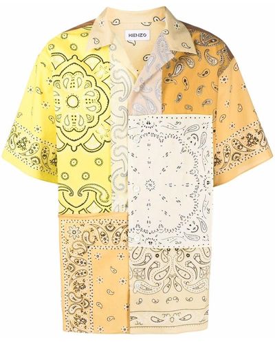 KENZO Bandana-print Patchwork Short Sleeve Shirt - Yellow
