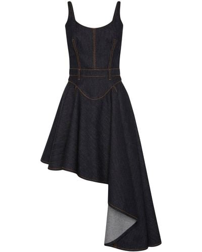Alexander McQueen Asymmetrical Denim Mini Dress - Black