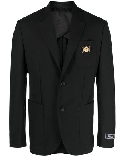 Versace Single-breasted Wool Blend Jacket - Black