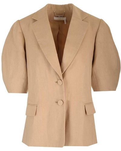 Chloé Single-Breasted Jacket With Balloon Sleeves - Natural
