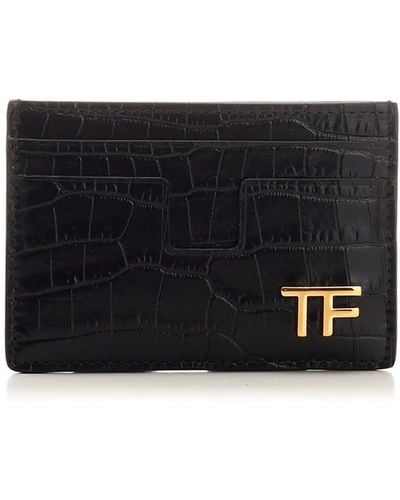 Tom Ford Crocodile Print Leather Card Holder - Black