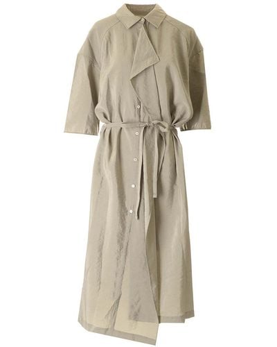 Lemaire Fog Gray Asymmetric Midi Dress - Natural