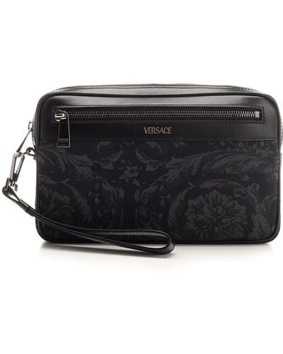 Versace Canvas And Leather Pouch - Black
