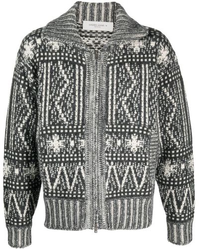 Golden Goose Intarsia-knit Zip-up Sweater - Grey