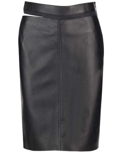 Fendi Leather Midi Skirt - Gray