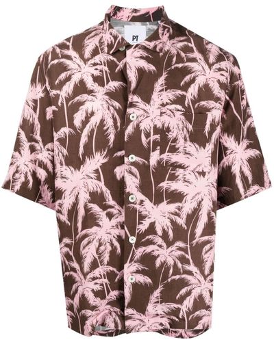 PT Torino Palm Tree Print Bowling Shirt - Pink