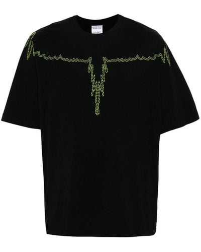 Marcelo Burlon Black T-shirt With Stitched Wings Print