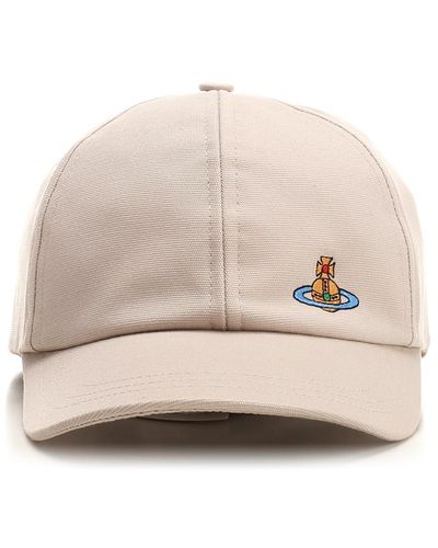 Vivienne Westwood Beige Cap With Embroidered Orb Logo - Natural