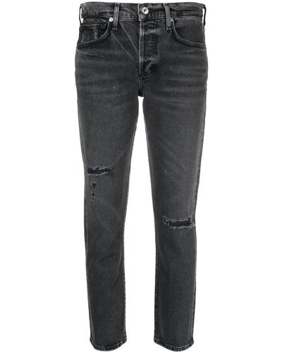 Citizens of Humanity Ripped-detail Straight-leg Jeans - Grey