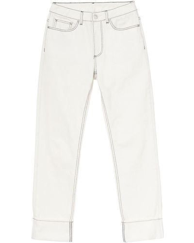 Burberry Natural White Cotton Straight-fit Topstitched Washed Jeans