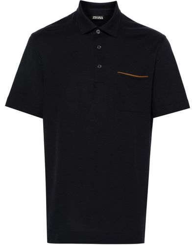 Zegna Chest-Pocket Cotton Polo Shirt - Black