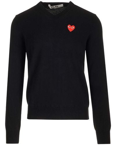 COMME DES GARÇONS PLAY V-Neck Wool Sweater - Black