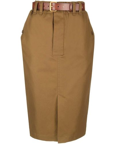 Saint Laurent Twill Pencil Skirt - Brown
