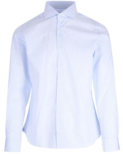 Al Duca d'Aosta Light Blue Shirt With Micro Stripe - White