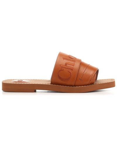 Chloé Woody Logo-print Leather Sandals - Brown