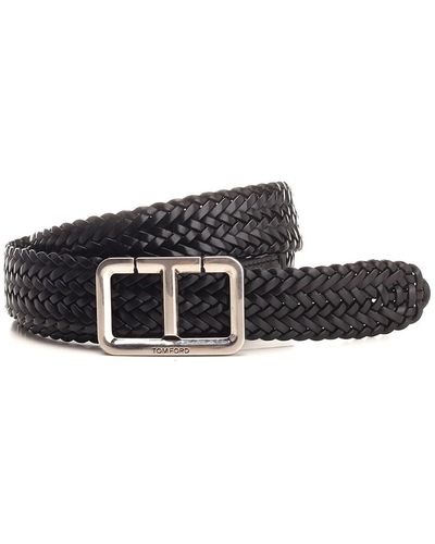 Tom Ford T Belt In Woven Leather - White