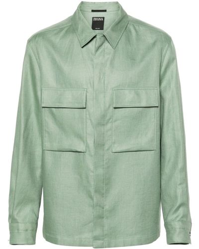 Zegna Chest-pockets Linen Shirt - Green