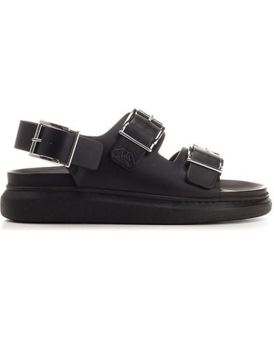 Alexander McQueen Leather Sandal With Double Buckle - Black
