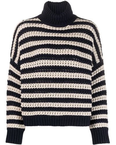 Brunello Cucinelli Stripe-print Turtleneck Sweater - Black