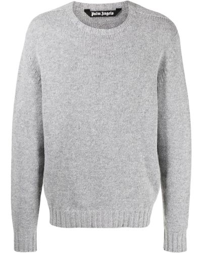 Palm Angels Logo Wool Blend Sweater - Grey