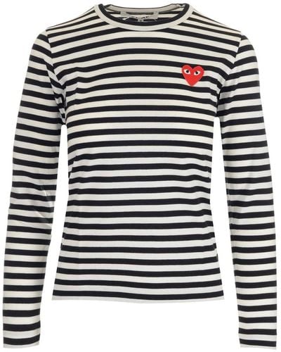 Comme des Garçons Logo Striped Cotton T-Shirt - Black
