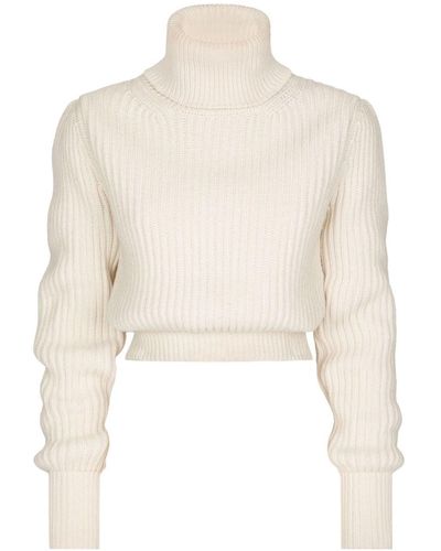 Dolce & Gabbana Ribbed-knit Roll-neck Sweater - Natural
