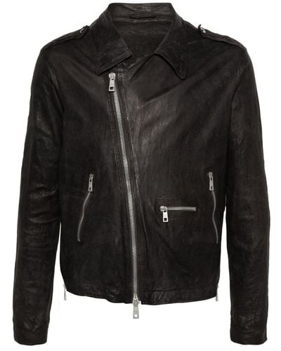 Giorgio Brato Brushed Leather Biker Jacket - Black