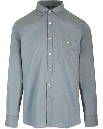 7 For All Mankind Cotton And Linen Shirt With Pocket - Blue