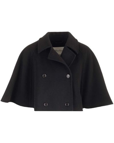 Max Mara Short Cape In Wool And Cashmere - Blue