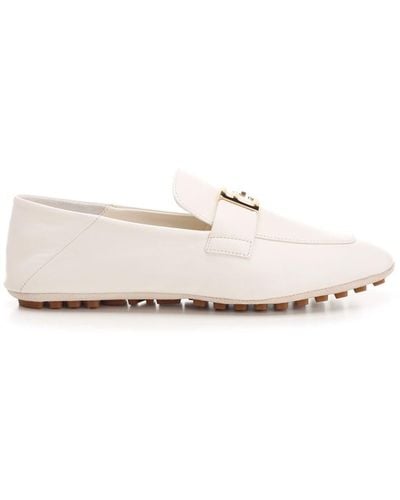 Fendi "baguette" Loafer With Ff Motif - White