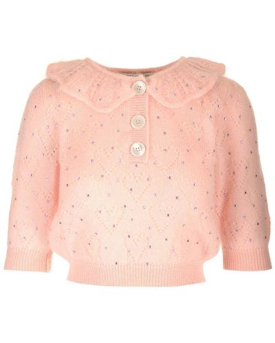 Alessandra Rich Embellished Mohair Sweater - Pink