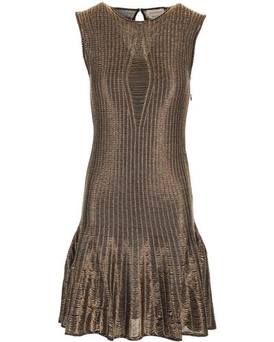 Alexander McQueen Metallic Knit Mini Dress - Brown