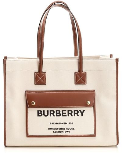 Burberry Medium "freya" Tote Bag - Natural