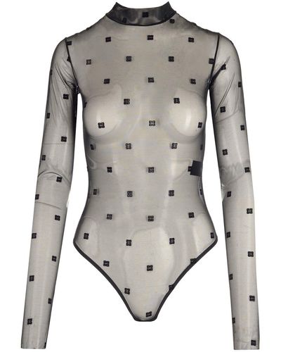 Givenchy Transparent Bodysuit $g Motif - Gray