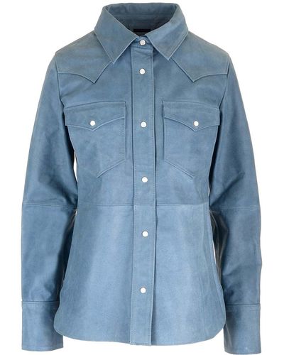 Stand Studio Western Style Leather Shirt - Blue