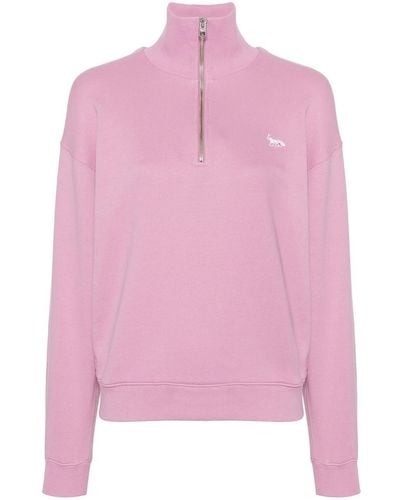 Maison Kitsuné Half-zip Sweatshirt With Baby Fox Patch - Pink