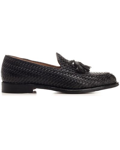 Corvari Loafer With Tassels In Woven Leather - Black