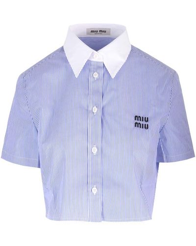 Miu Miu Cropped Popeline Shirt - Blue