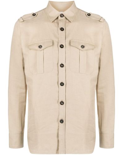PT Torino Beige Linen And Cotton Overshirt - Natural