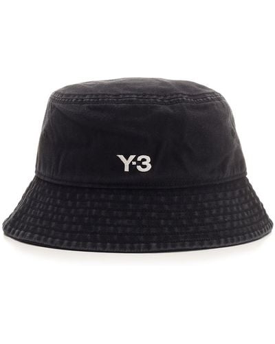 Y-3 Black Bucket Hat With Logo - Blue