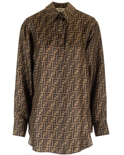 Fendi Ff Silk Shirt - Brown