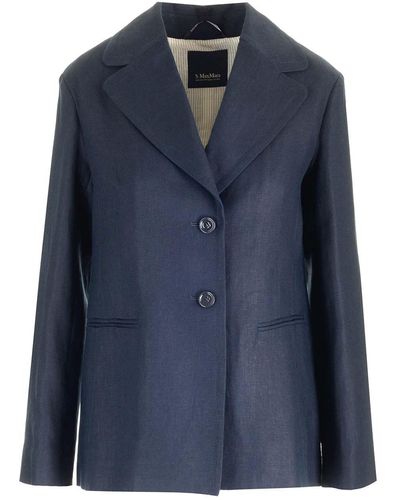 Max Mara Single-breasted Blue Linen Jacket