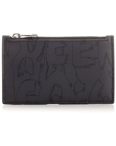 Alexander McQueen Card Holder With Zip And Graffiti Logo - Gray
