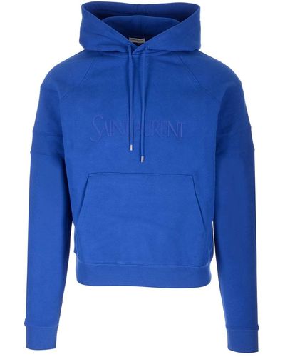 Saint Laurent Hoodie With Embroidered Logo - Blue