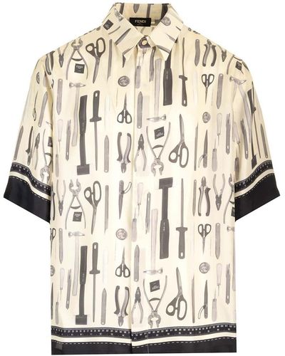 Fendi Over Shirt With Print - Natural