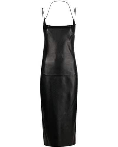 The Attico Halterneck Leather Midi Dress - Black