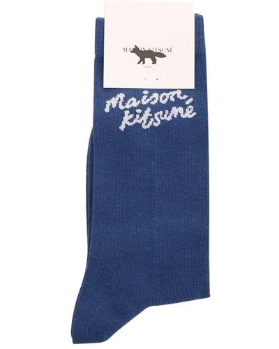 Maison Kitsuné Blue Socks With Logo