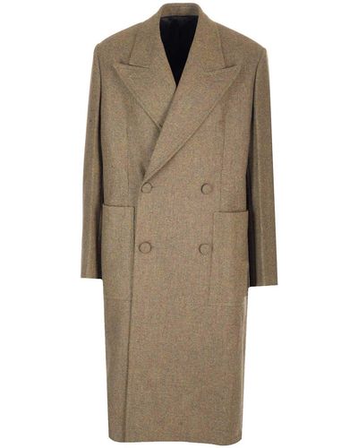 Givenchy Long Double-breasted Herringbone Coat - Natural