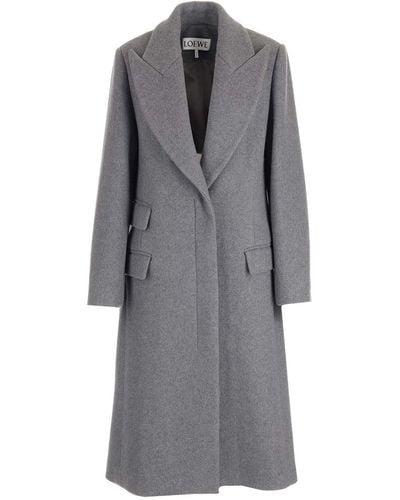 Loewe Wool And Cashmere Long Coat - Gray