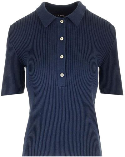 A.P.C. Blue Danae Ribbed Polo Shirt